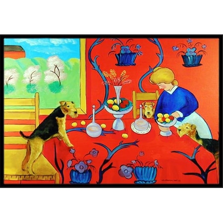 Carolines Treasures Carolines Treasures 7212JMAT Airedale Terrier with lady in the kitchen Indoor Or Outdoor Doormat - 24 x 36 in. 7212JMAT